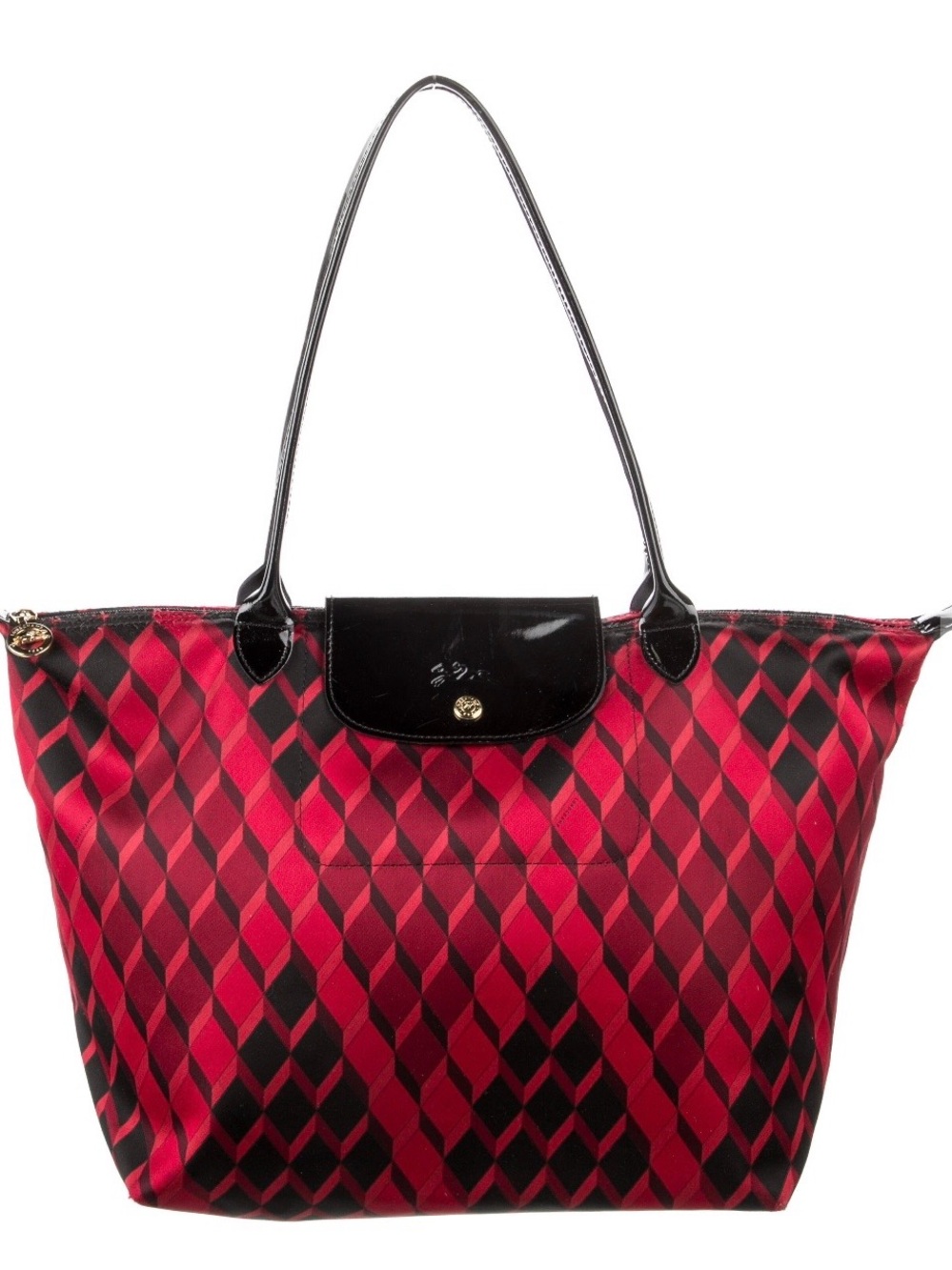 Longchamp Longchamp Le Pliage Limited Red and Black Diamond-Print Tote / New - Picture 2 of 5